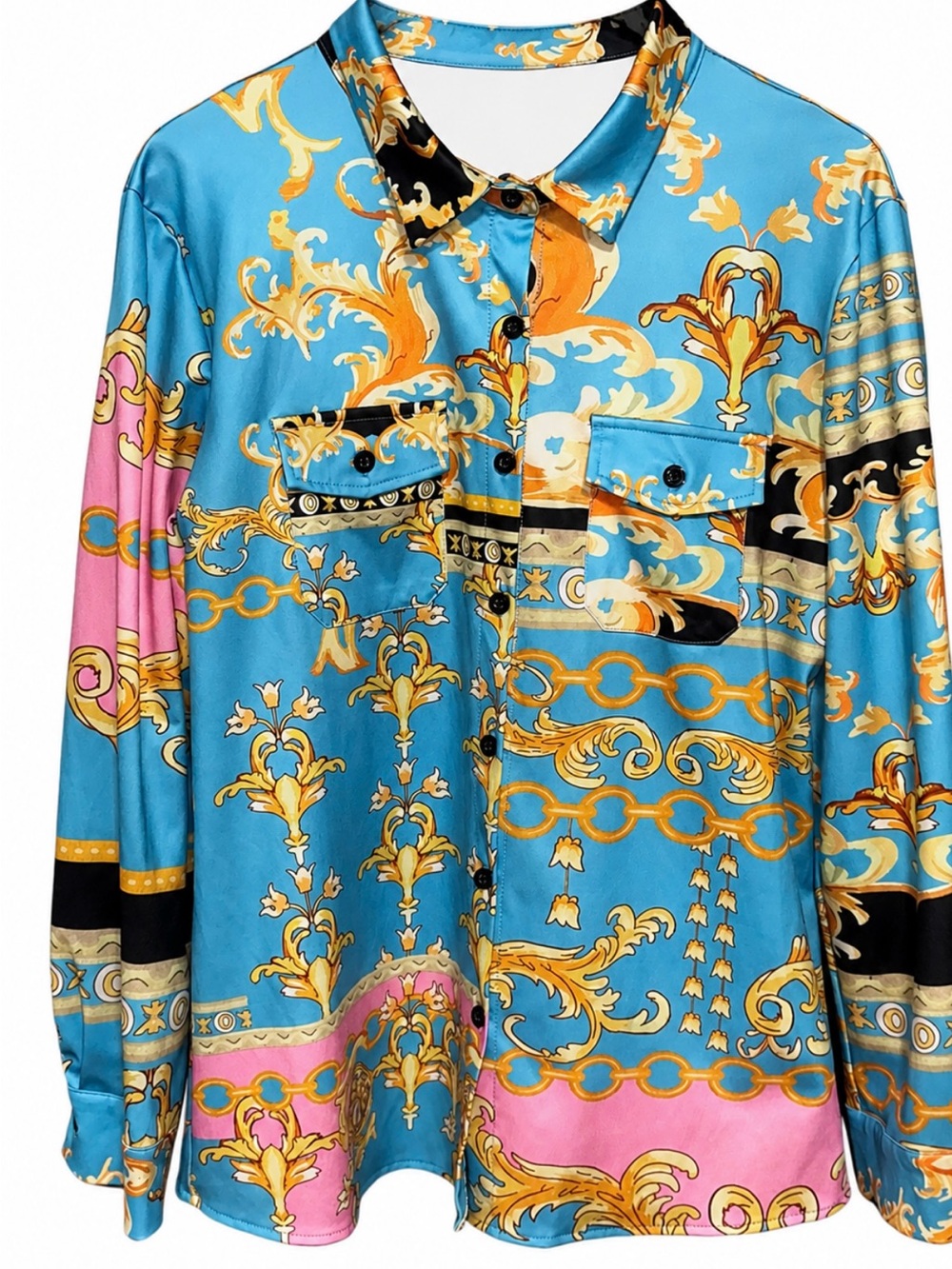 Blue and Pink Ornate Print Men’s Shirt